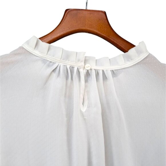Adrianna Papell Clip Dot Blouse Womens White Long Sleeve Pleated Neck Top Sz M - Picture 4 of 8